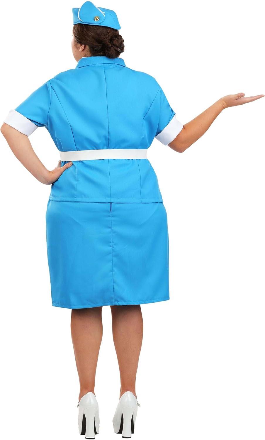 image:imagePlus Size Flight Attendant Costume Plane Stewardess Uniform With Vintage Pencil Skirt Air Travel Helper