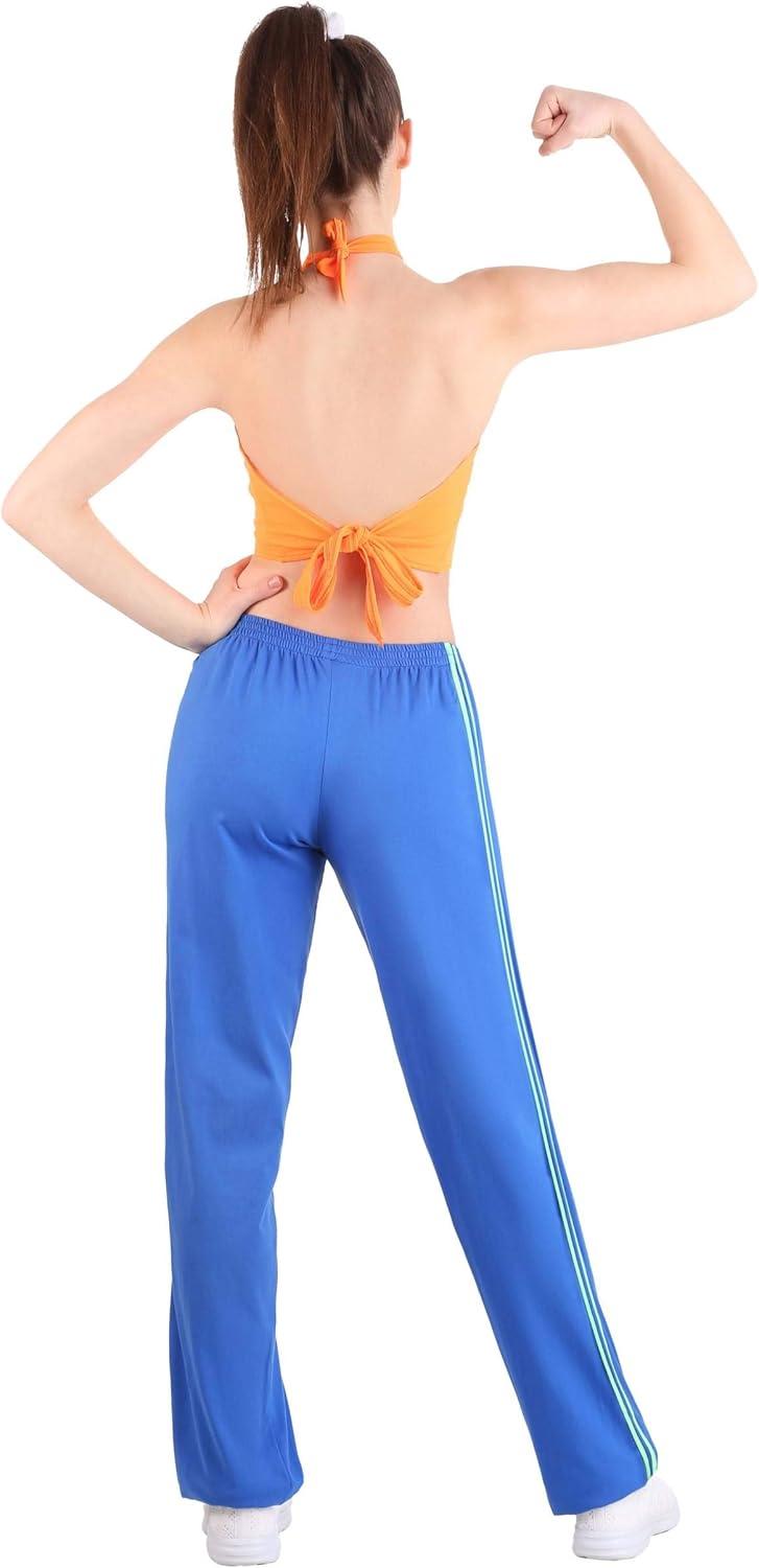 image:imageWomens Girl Power Popstar Costume Athletic Crop Top with Ties and Pants with Velvet Stripes and Graphics