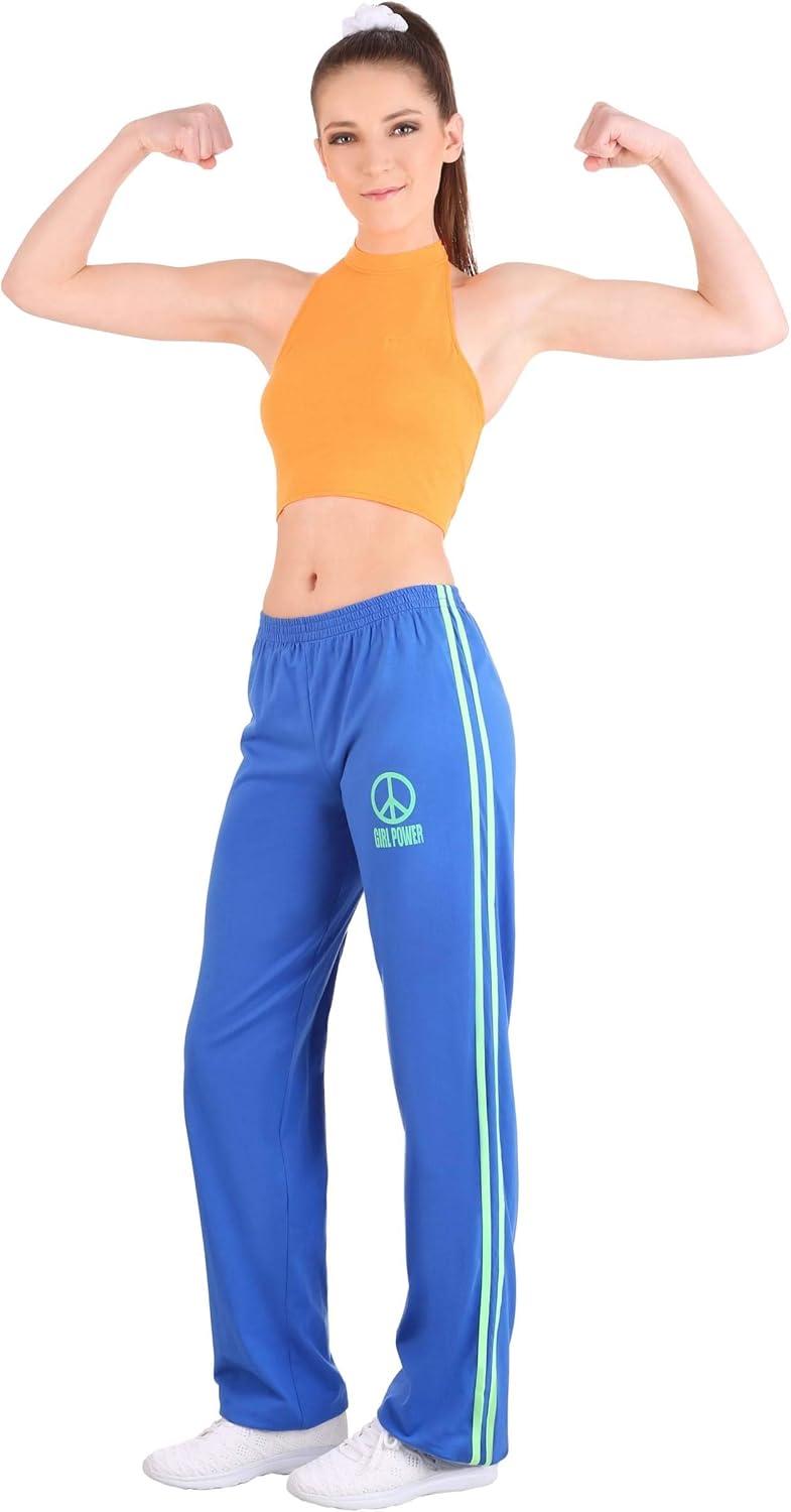 image:imageWomens Girl Power Popstar Costume Athletic Crop Top with Ties and Pants with Velvet Stripes and Graphics