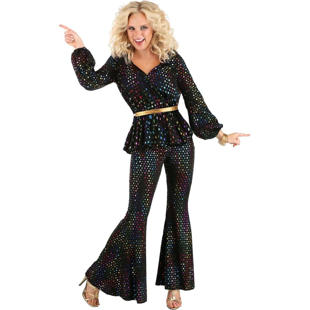 image:image70s Disco Queen Costume for Women 1970s Dancing Outfits Groovy Sequined Disco Bell Bottom Pants amp Top