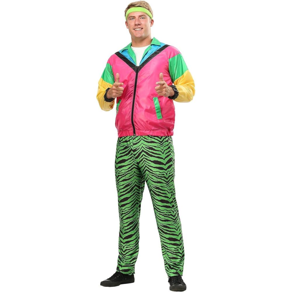 image:image80 Jock Costume For Men Neon Workout Adult Costume for Halloween Party Color Block Jacket and Tiger PantsMulti