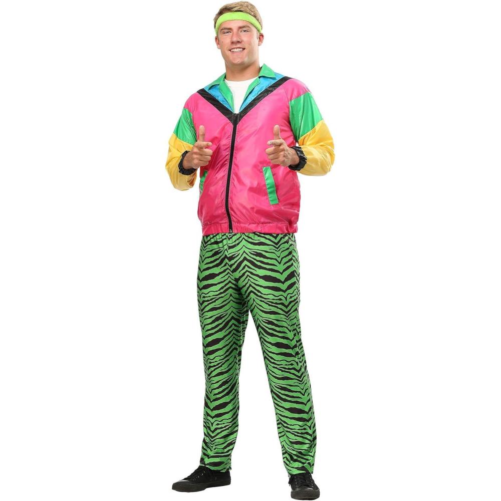 image:imageMens 80s Jock Costume 1980s Neon Tiger Stripe Wind Suit