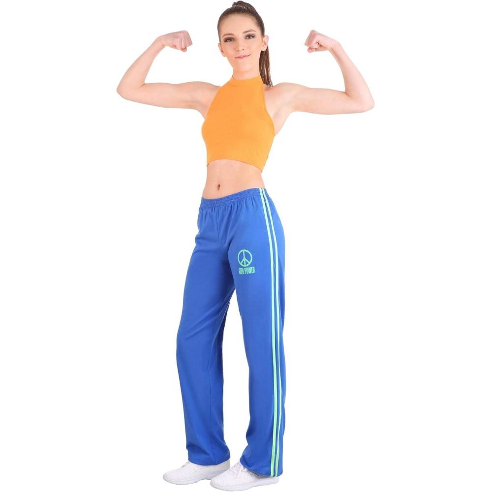 image:imageWomens Girl Power Popstar Costume Athletic Crop Top with Ties and Pants with Velvet Stripes and Graphics