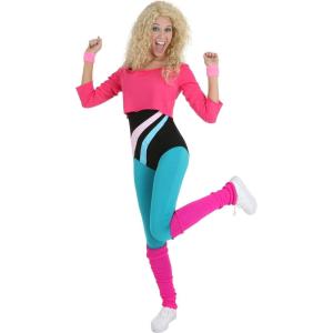 80s Workout Costume For Women | Exercise Leotard-Style Bodysuit With Crop Top Sweatshirt And Leggings | Halloween Outfit