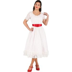 City Singer Costume for Women – Eyelet Dress with Satin Belt and Chiffon Ruffles