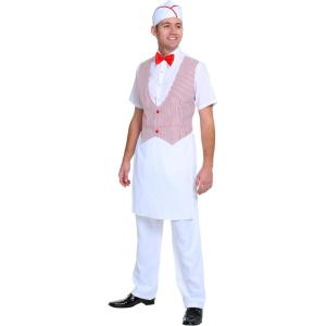 Fun Costumes Authentic Retro 50s Car Hop Costume for Men, Vintage Diner Server Uniform, Halloween & 1950s Themed Parties XL