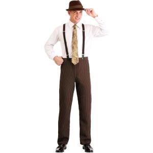 Gangster Mobster Costume for Men – 1920s Vintage Gangster Outfit with Striped Suit Pants, Suspenders, Tie, Fedora(Clyde Costume)