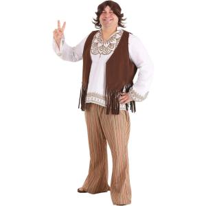 Mens Hippie Costume Woodstock | Groovy 60s 70s Retro Vibes Adult Outfit With Shirt, Fringe Vest, & Bell Bottoms