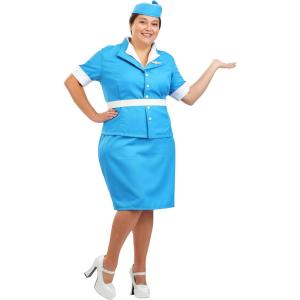 Plus Size Flight Attendant Costume | Plane Stewardess Uniform With Vintage Pencil Skirt | Air Travel Helper
