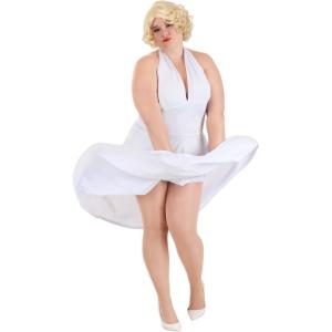 Women’s Plus Size Deluxe Marilyn Halter Dress Costume, Blonde Bombshell Celebrity Dress, Hollywood Icon Outfit(White)
