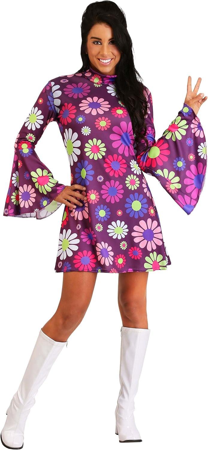 image:imageFun Costumes Flower Power Groovy Costume for Women Retro 60s 70s Hippie Outfit Disco Dress for DressUp amp Halloween Purple XLarge