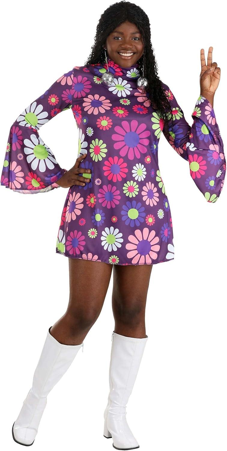 image:imageFun Costumes Flower Power Groovy Costume for Women Retro 60s 70s Hippie Outfit Disco Dress for DressUp amp Halloween Purple XLarge
