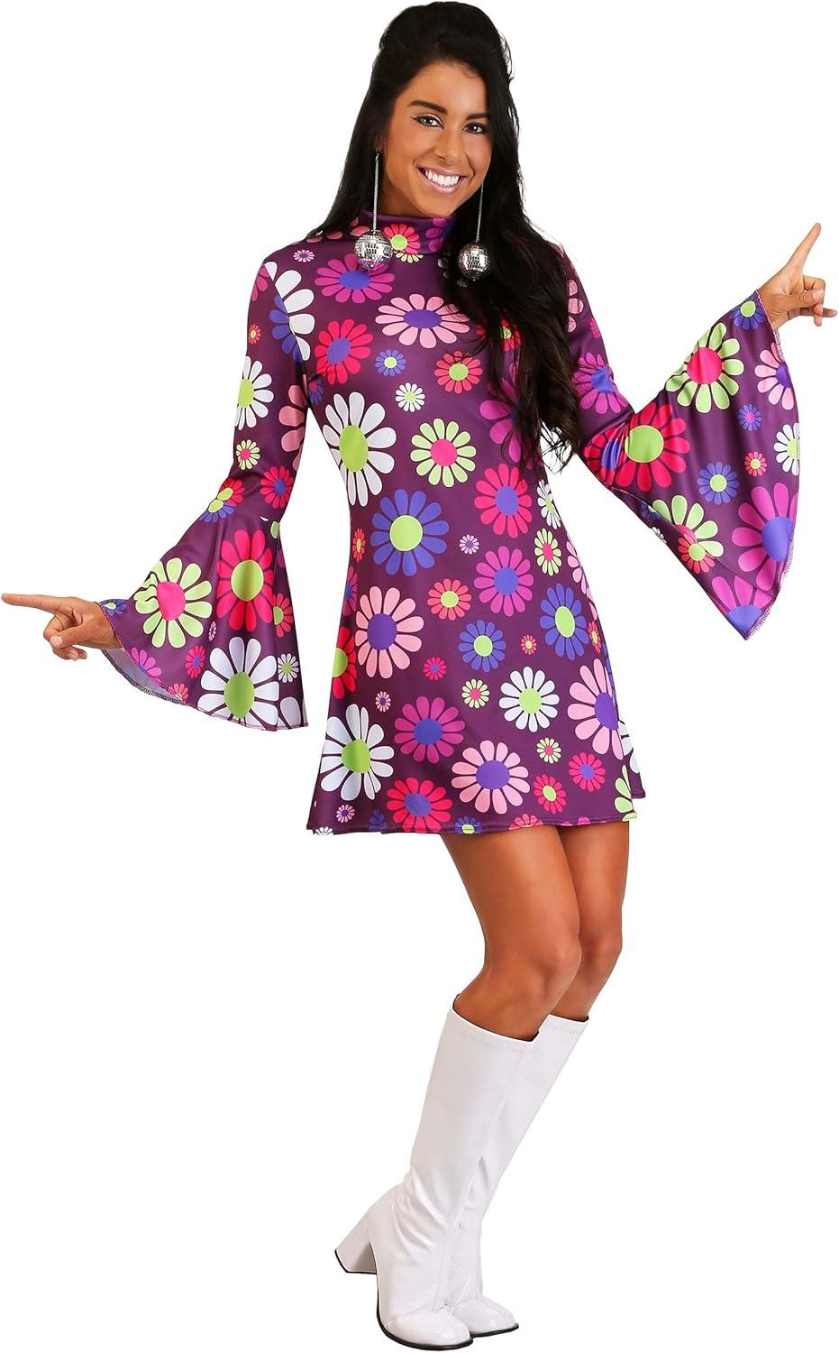 image:imageFun Costumes Flower Power Groovy Costume for Women Retro 60s 70s Hippie Outfit Disco Dress for DressUp amp Halloween Purple XLarge