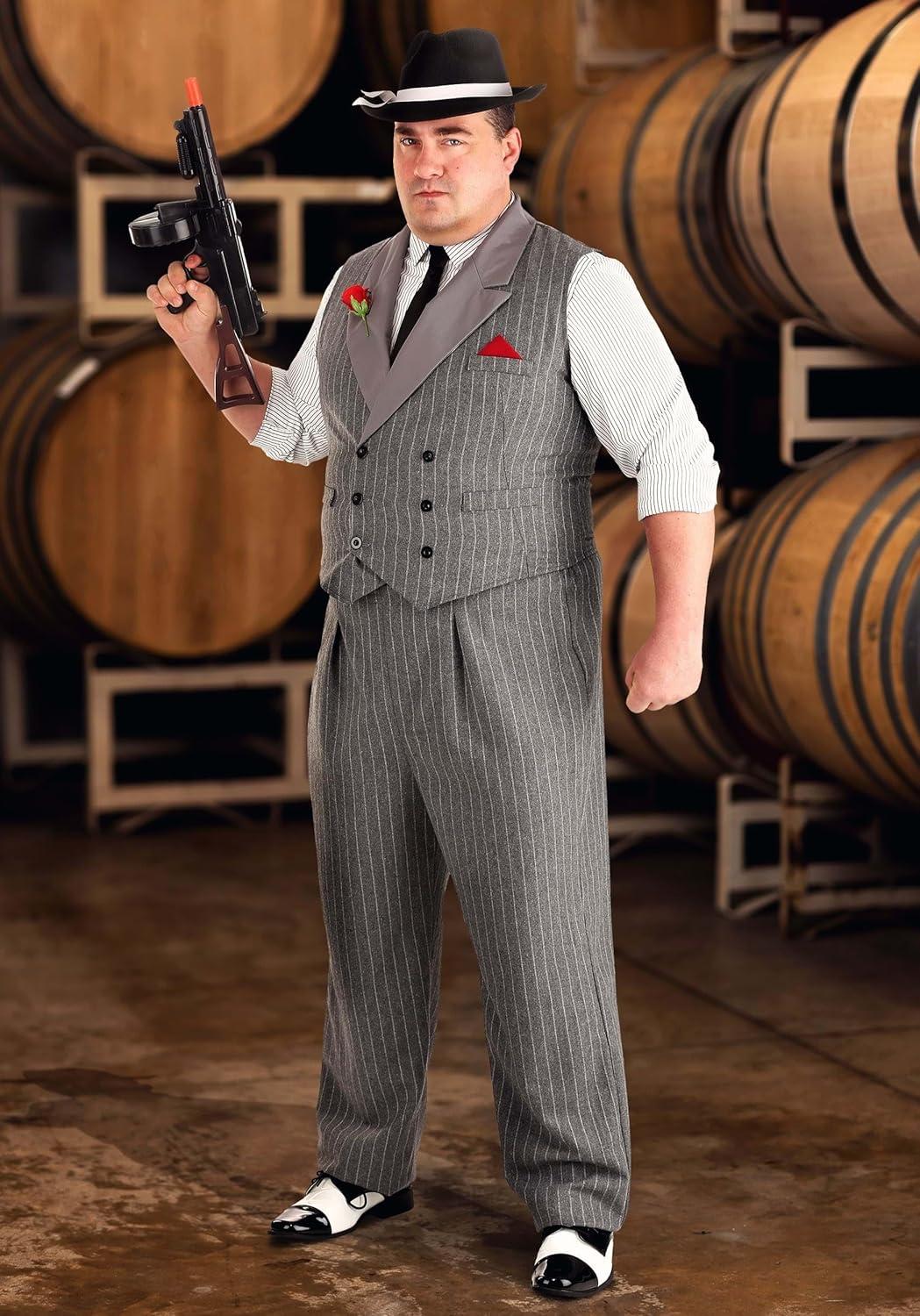 image:imagePlus Size 1920s Ruthless Gangster Costume for Men Shirt Pinstripe Vest Pants amp Necktie for Mobster Suit Outfit