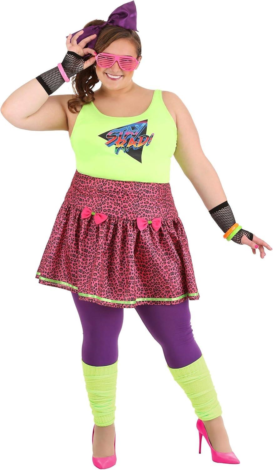 image:imageWomens Plus Size 80s Rad Costume Leopard Print Skirt and Graphic Tank Top with Bow