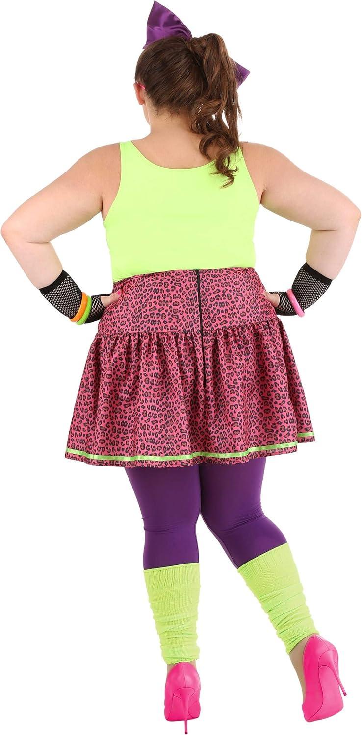 image:imageWomens Plus Size 80s Rad Costume Leopard Print Skirt and Graphic Tank Top with Bow