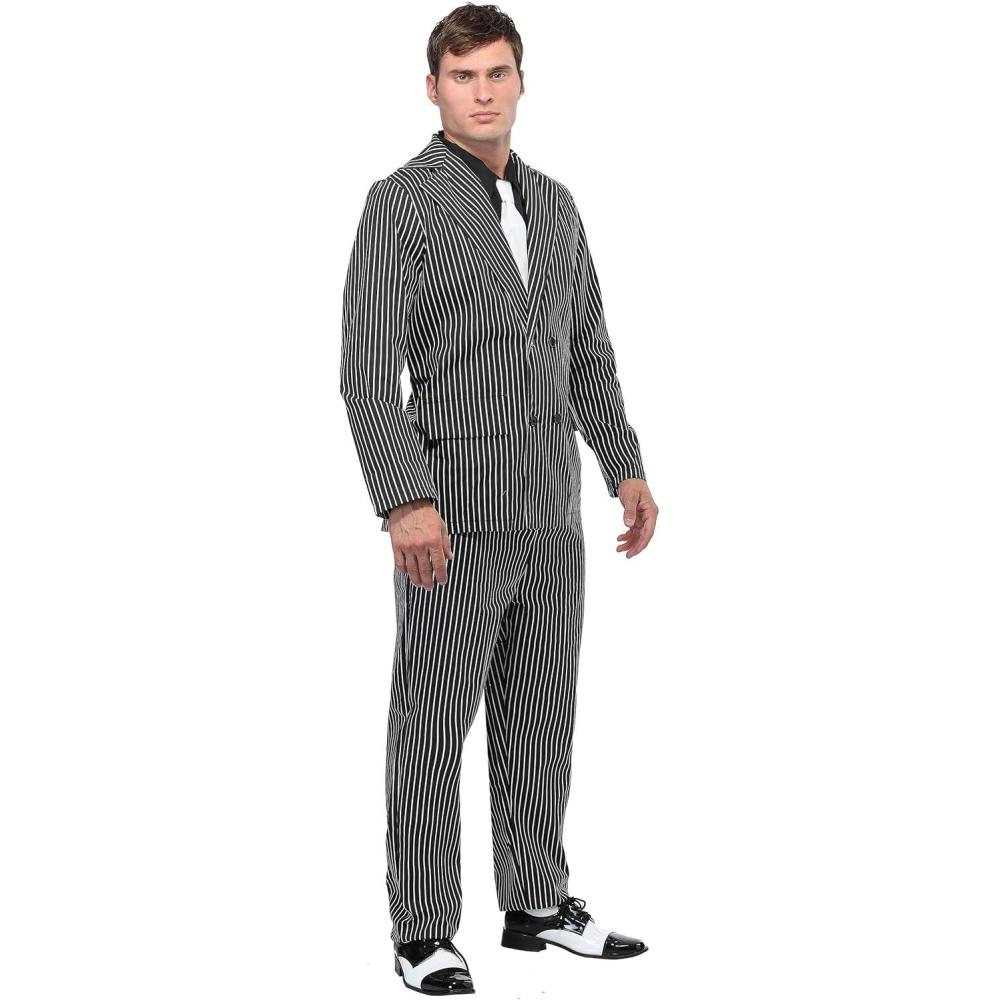 image:imageMens Wide Pin Stripe Gangster Costume Suit 1920s Mafia Mobster Boss Outfit for Halloween Cosplay1920s Gangster Suit