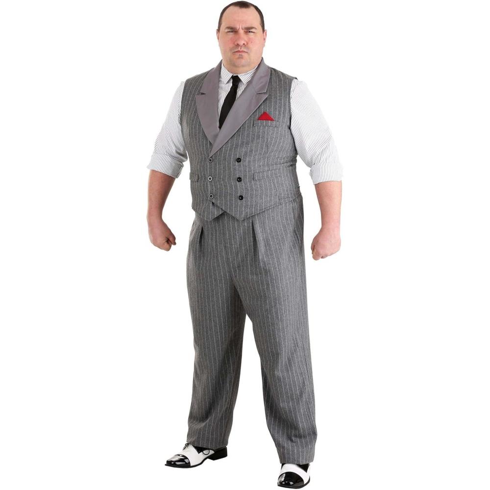 image:imagePlus Size 1920s Ruthless Gangster Costume for Men Shirt Pinstripe Vest Pants amp Necktie for Mobster Suit Outfit