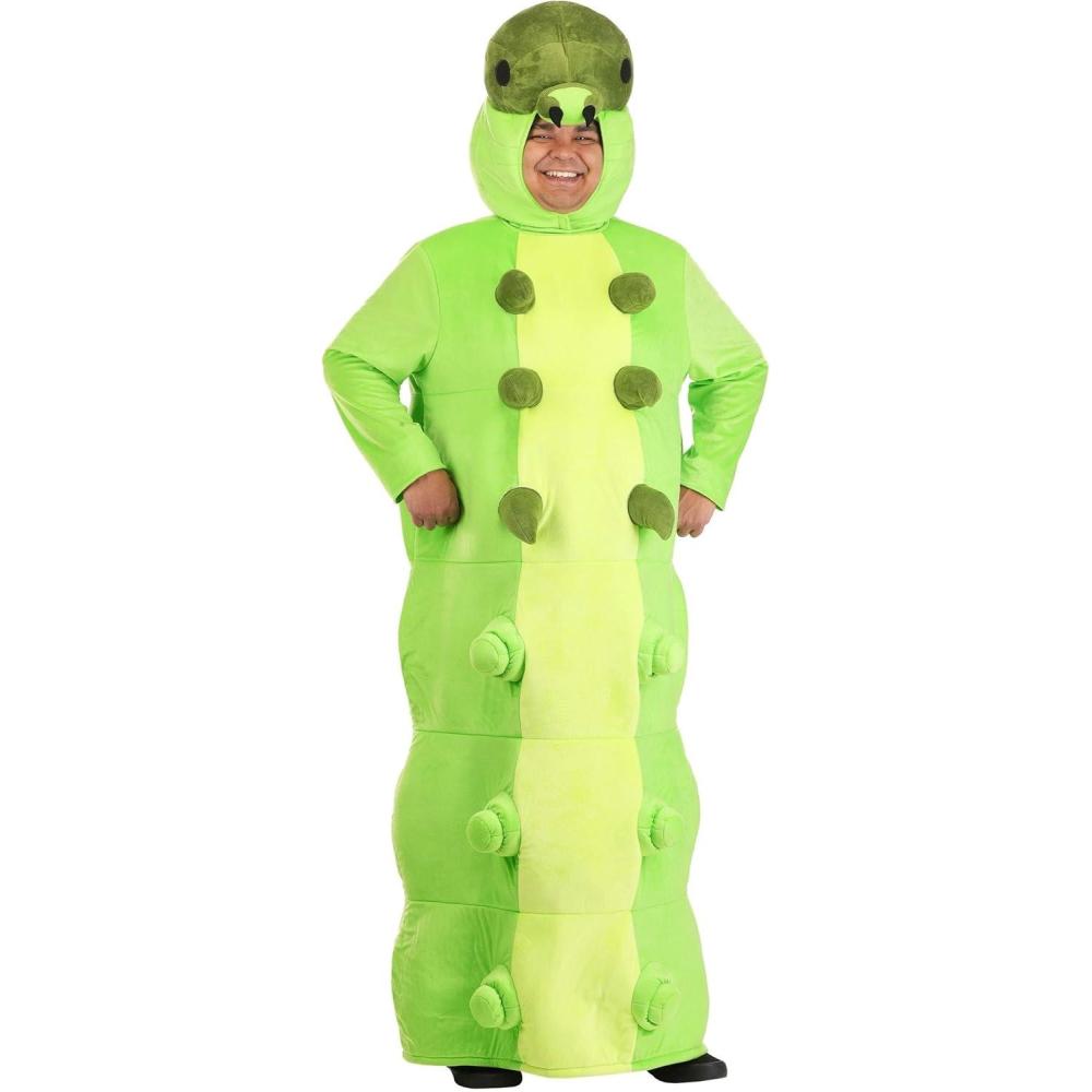image:imagePlus Size Green Caterpillar Costume for Adults  Includes Hooded Jumpsuit with Legs and Back Detailing  Insect Outfit