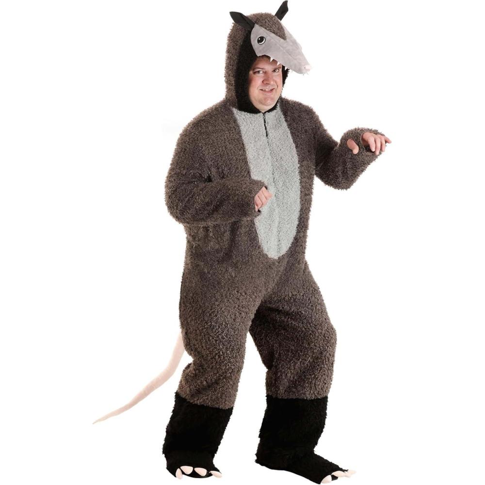 image:imagePlus Size Surly Possum Costume for Adults  Furry Jumpsuit with Attached Hood Foot Covers and Tail  Halloween Outfit