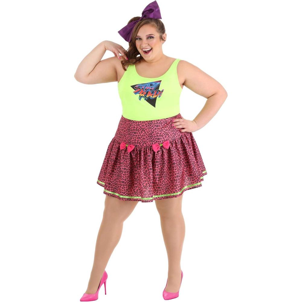 image:imageWomens Plus Size 80s Rad Costume Leopard Print Skirt and Graphic Tank Top with Bow
