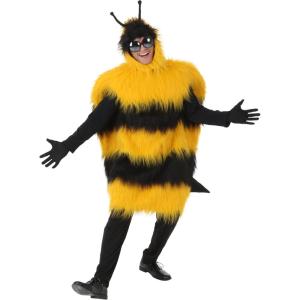 Adult Bumblebee Hood & Tunic Costume – Furry Yellow & Black Bee Outfit