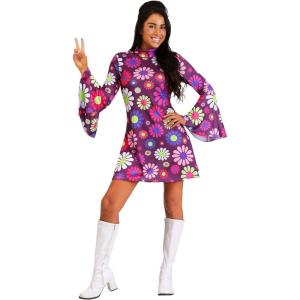 Fun Costumes Flower Power Groovy Costume for Women, Retro 60s 70s Hippie Outfit, Disco Dress for Dress-Up & Halloween – Purple, X-Large