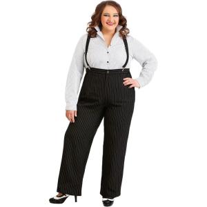 Fun Costumes Plus Size 1920s Gangster Lady Costume with Button-Down Shirt, Striped Pants, and Adjustable Suspenders(Bundle W/ Money Bag)