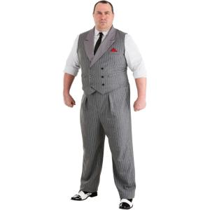 Plus Size 1920s Ruthless Gangster Costume for Men – Shirt, Pinstripe Vest, Pants & Necktie for Mobster Suit Outfit