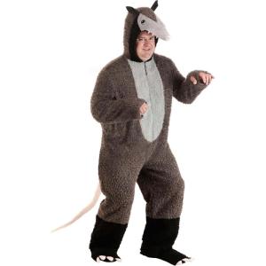 Plus Size Surly Possum Costume for Adults | Furry Jumpsuit with Attached Hood, Foot Covers, and Tail | Halloween Outfit