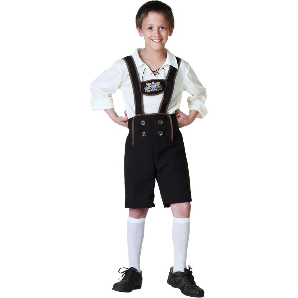 image:imageLederhosen Costume for Kids  Dark Brown Shorts with Attached Suspenders
