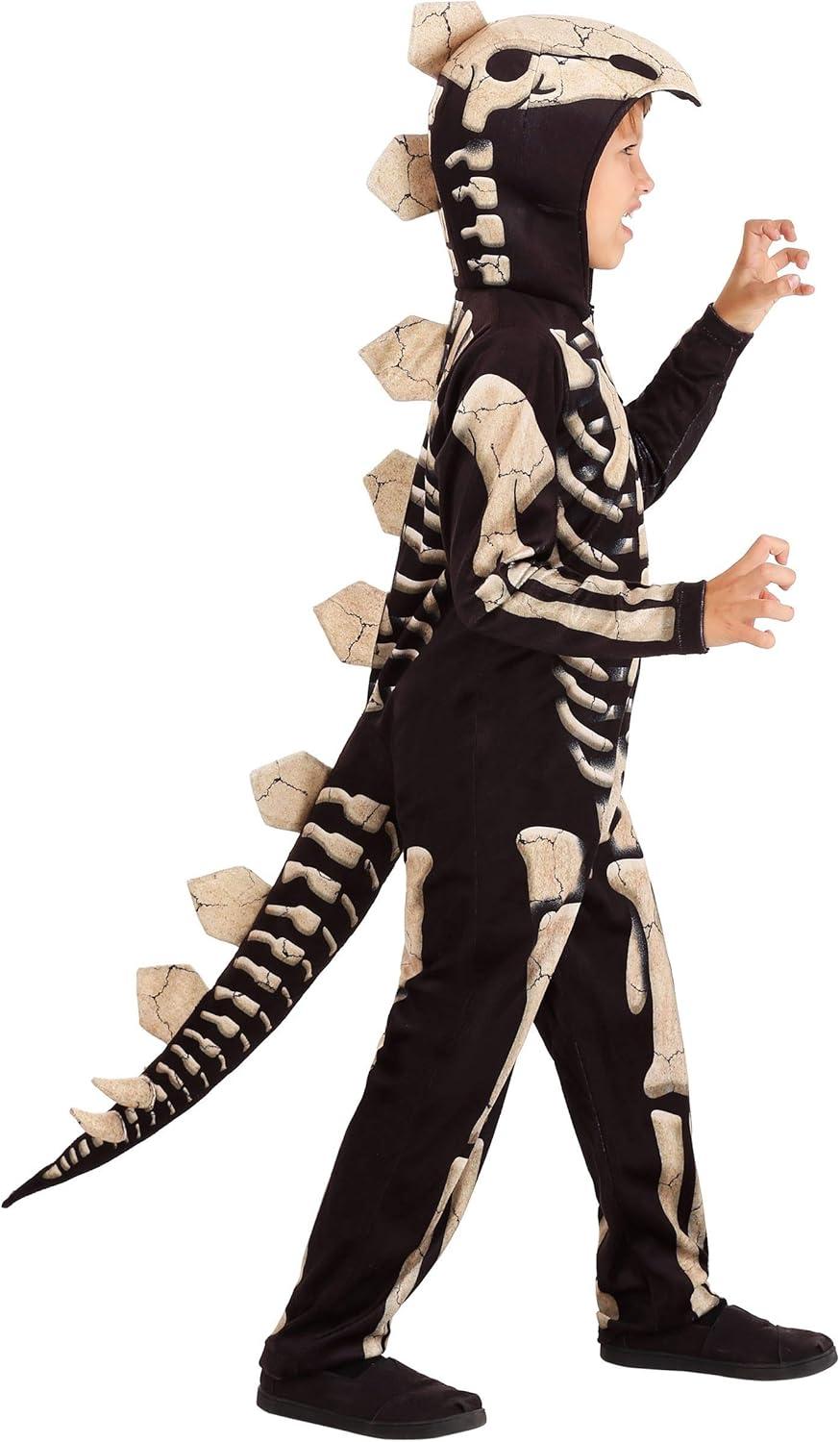 image:imageKids Stegosaurus Fossil Costume Hooded Jumpsuit with Printed Skeleton and Stuffed Spines