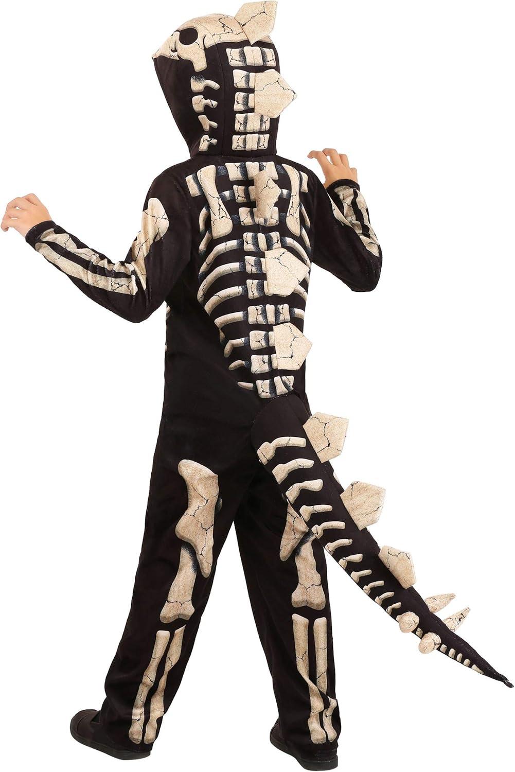 image:imageKids Stegosaurus Fossil Costume Hooded Jumpsuit with Printed Skeleton and Stuffed Spines
