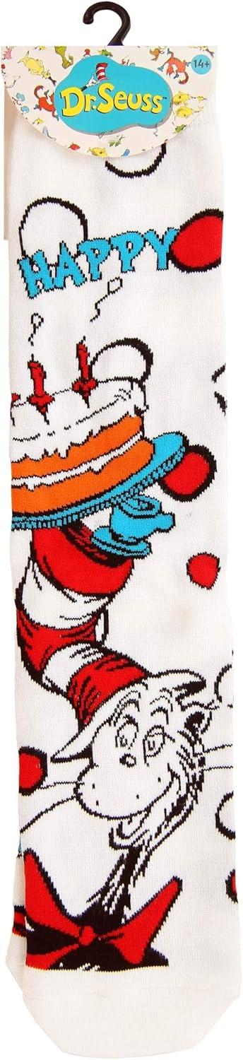 image:imageThe Cat in the Hat Birthday Crew Socks for Adults Ribbed Cuffs and Knitted Graphics Officially LicensedMulticolored
