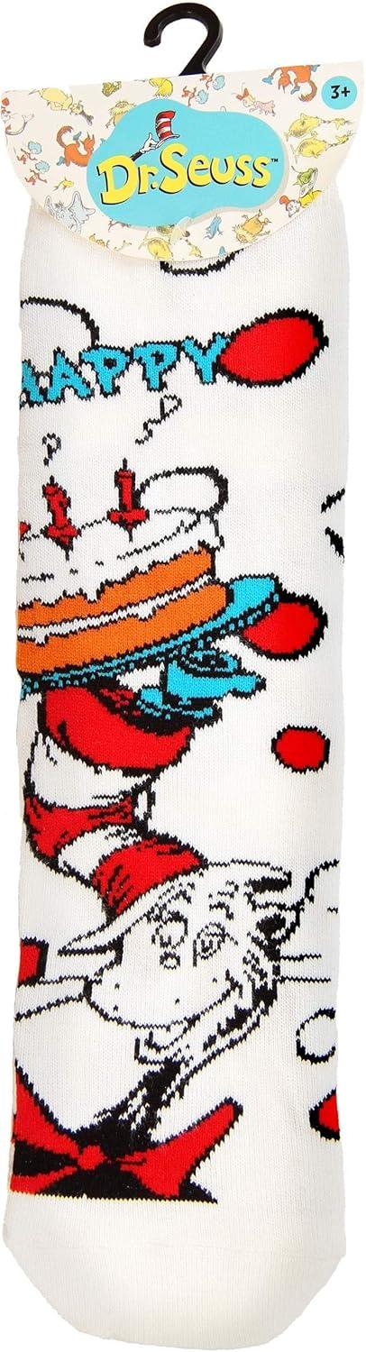 image:imageThe Cat in the Hat Birthday Crew Socks for Kids Knitted Graphics with Ribbed CuffsMulticolored
