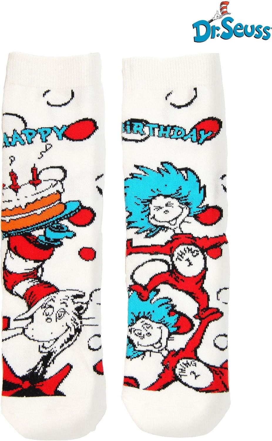 image:imageThe Cat in the Hat Birthday Crew Socks for Kids Knitted Graphics with Ribbed CuffsMulticolored