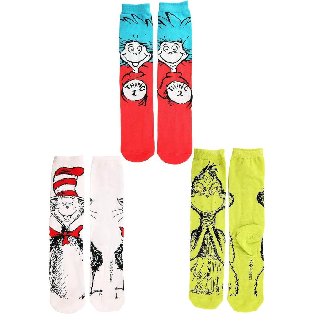 image:imageDr Seuss Characters Crew Sock Set for Adults 3 Pack AsstMulticolored