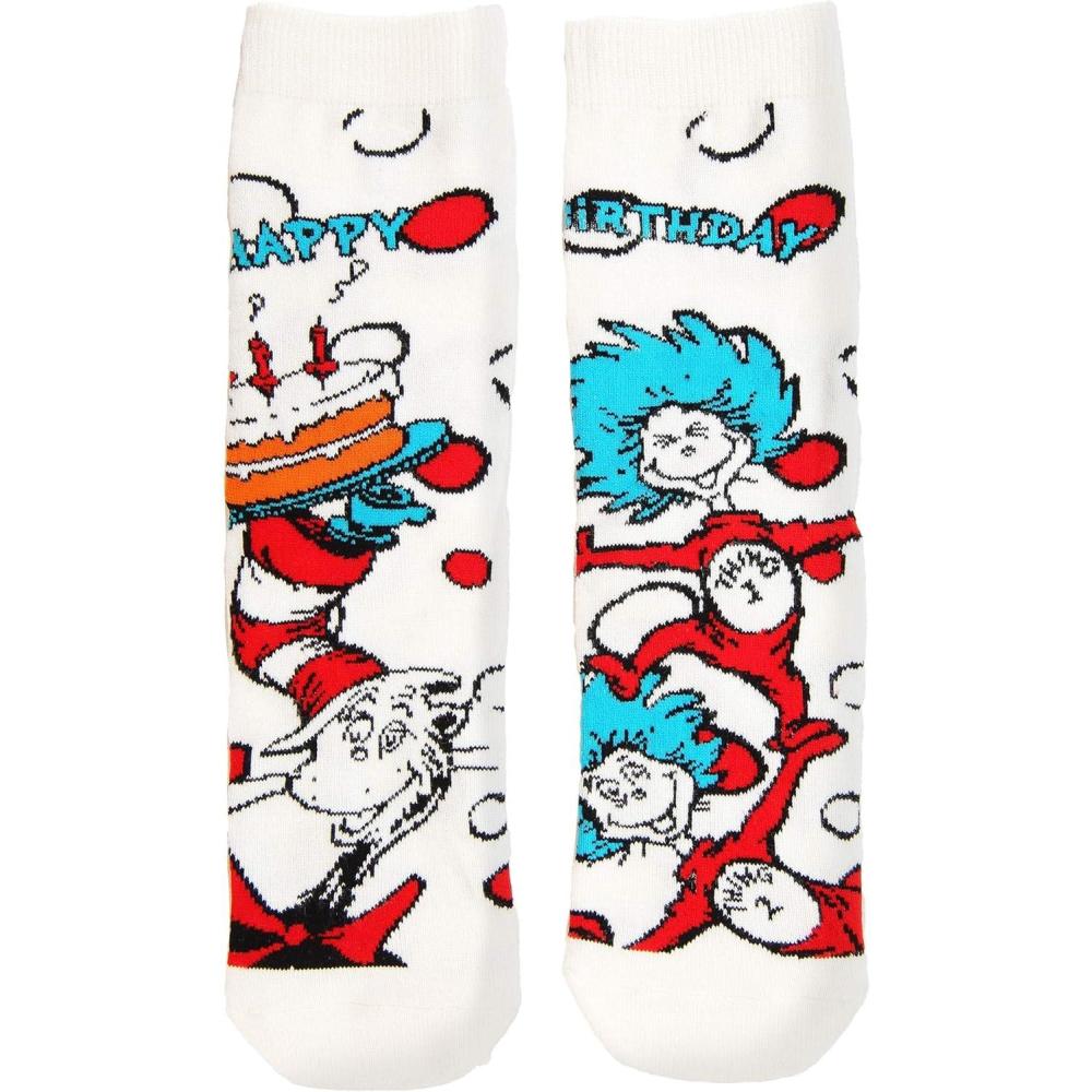 image:imageThe Cat in the Hat Birthday Crew Socks for Kids Knitted Graphics with Ribbed CuffsMulticolored