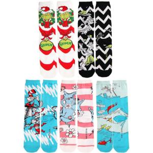 Dr. Seuss Pattern Crew Sock Set for Adults – 5 Pairs of Acrylic Socks with Knitted-In Graphics, Officially Licensed(Multi-colored)