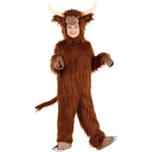 Fun Costumes Kid’s Highland Cow Costume – Faux Fur Jumpsuit, Velour Cuffs, Hood with Chin Strap – X-Large(X-Large)