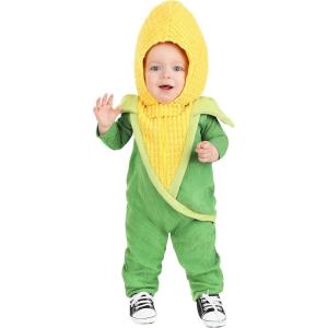 Infant Corn Costume Baby Corn Cob Jumpsuit with Hood and Snaps, Fall Festival Outfit for Babies