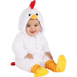 Infant Fluffy Chicken Halloween Costume | Baby Romper and Leggings with Attached Booties | Baby Chicken Outfit for Dress-Up