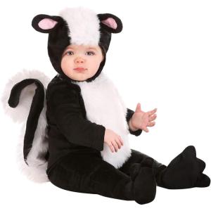 Infant Skunk Halloween Costume | Baby Animal Fleece Outfit with Jumpsuit, Headpiece and Booties | Play Pretend