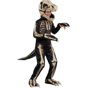 Kids Dinosaur Skeleton Costume with Skull Headpiece and Clawed Shoe Covers for Halloween | Prehistoric Dino Jumpsuit