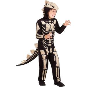 Kids Stegosaurus Fossil Costume – Hooded Jumpsuit with Printed Skeleton and Stuffed Spines