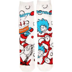 The Cat in the Hat Birthday Crew Socks for Adults – Ribbed Cuffs and Knitted Graphics, Officially Licensed(Multi-colored)