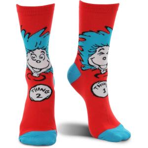 Thing 1 & Thing 2 Crew Socks – Fun Woven Design for Fans of Dr. Seuss, Officially Licensed(Red)