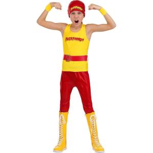 WWE Hulk Hogan Boys Costume with Shirt, Pants Belt, Bandana, and Wrist Cuffs for Kids | Wresting Halloween Outfit