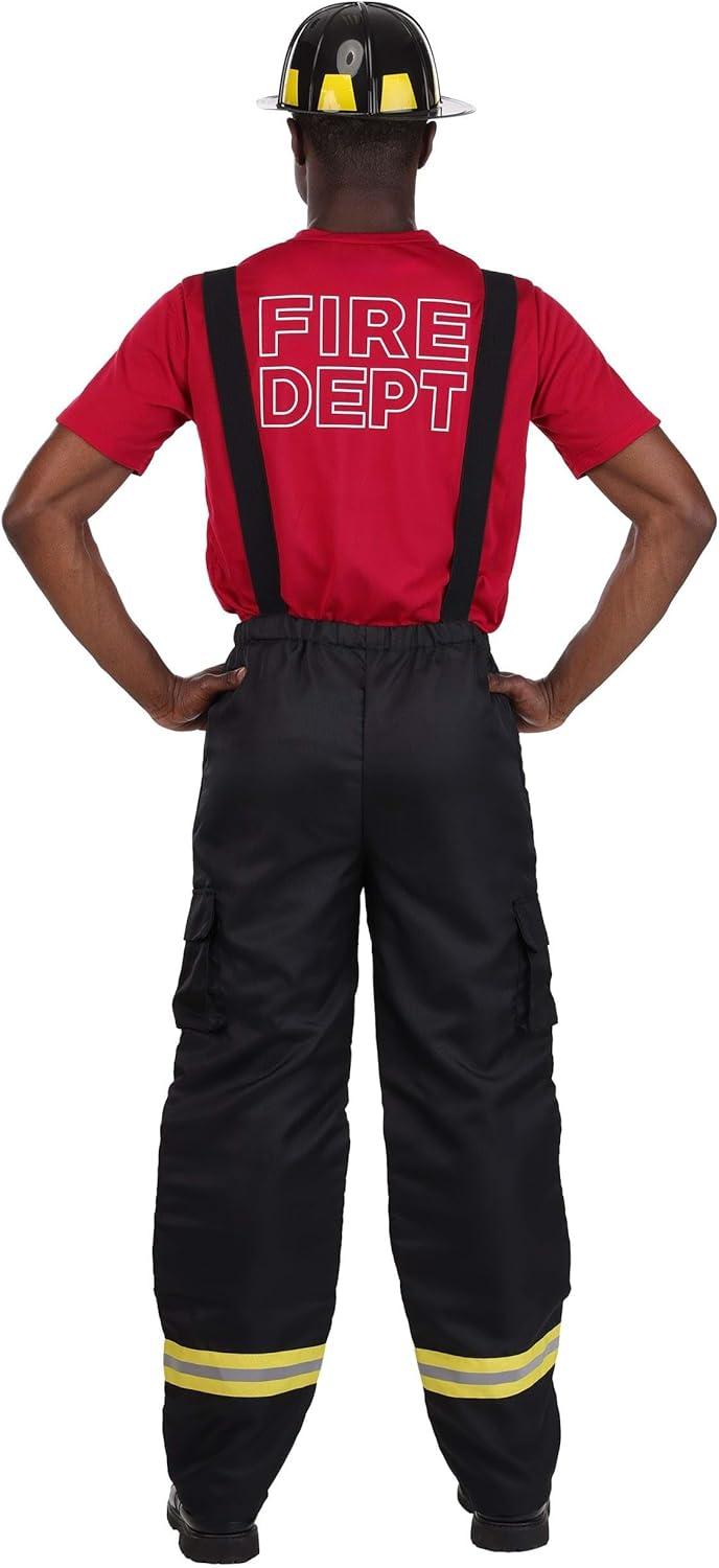 image:imageAdult Firefighter Costume with Black Suspenders Pants Shirt amp Helmet Halloween Fire Captain UniformFirefighter Costume With Black Suspenders Pants Shirt Helmet