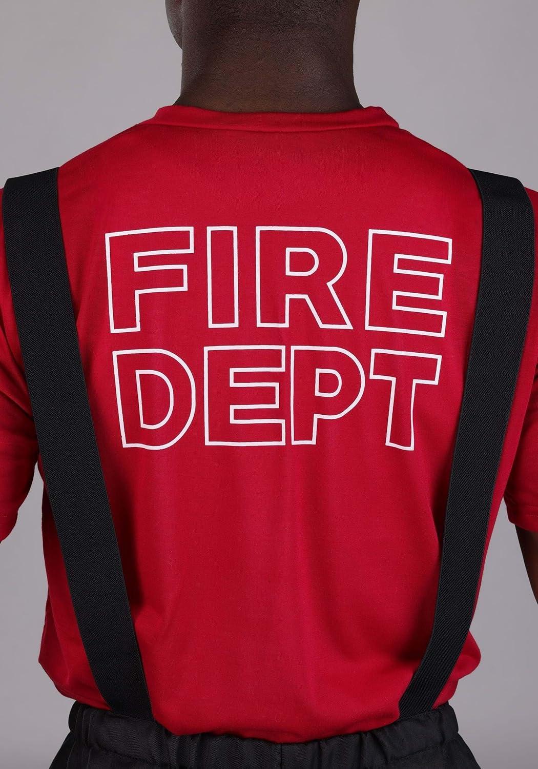 image:imageAdult Firefighter Costume with Black Suspenders Pants Shirt amp Helmet Halloween Fire Captain UniformFirefighter Costume With Black Suspenders Pants Shirt Helmet